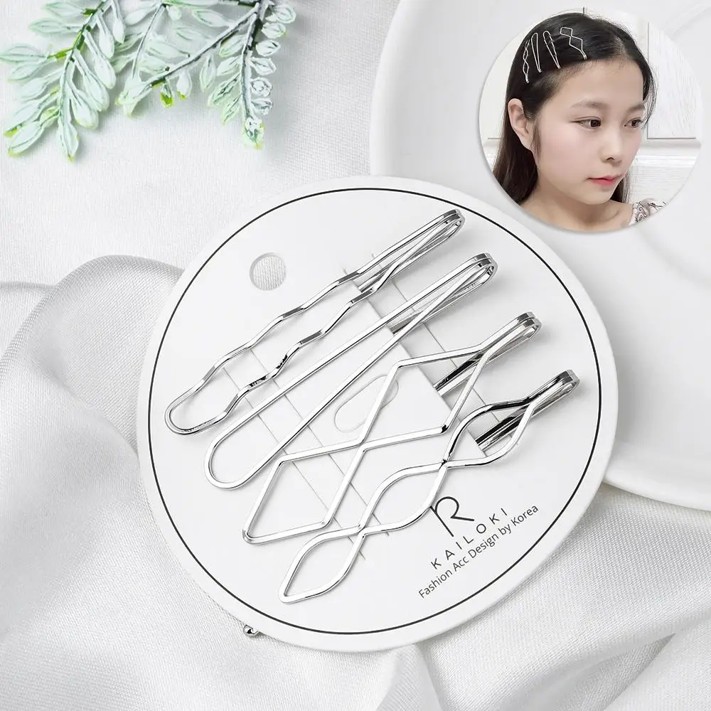 4pcs/set Korea Simple Metal Hair Clips Geometric Rhombus Gold Silver Color Hairpins Hair Accessories for Women