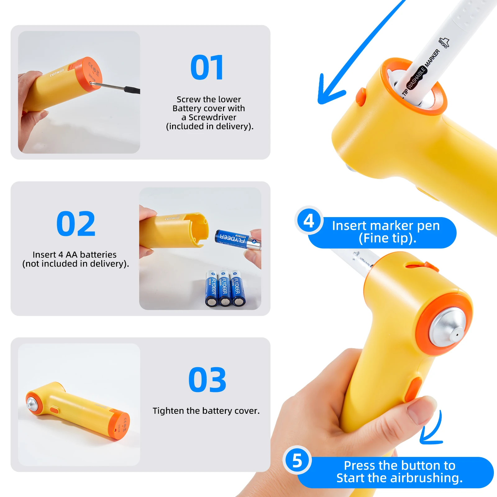 Tenwin Art Electric Spray Pen Airbrush Set Multi-function Color Inkjet Painting Brush Washable Spray Painting Hand Drawn