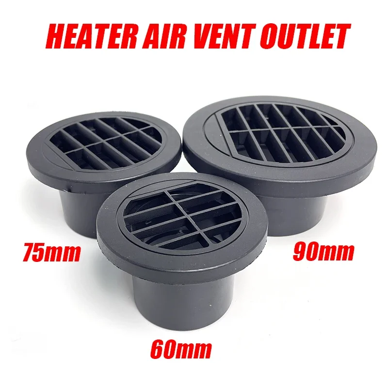 1PC 60mm/75mm/90mm Diesel Heater Duct Ducting Air Vent Outlet Flat Round Rotatable Connector Black For Car Truck VAN Camper