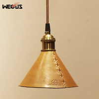 New Vintage Pendant Light Japanese Leather Handcrafted Brass Lamp for B&B Bedroom Bedside Dining Tea Coffee Table E27 Chandelier