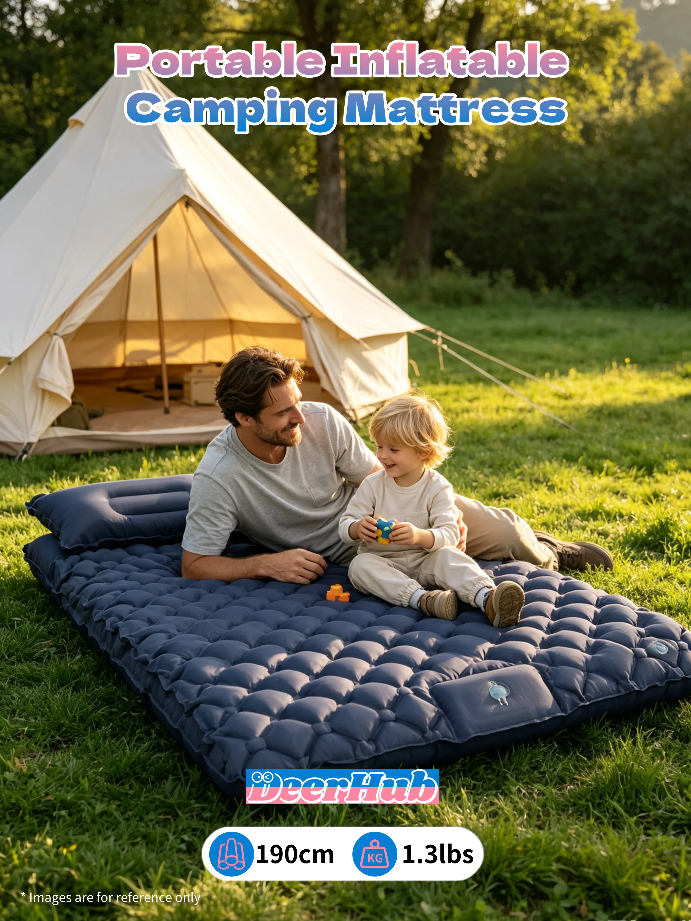 Foot Pump Self Inflating Camping Sleeping Pad Built-in Pillow 40D Nylon TPU Waterproof Lightweight Portable Single Double Air