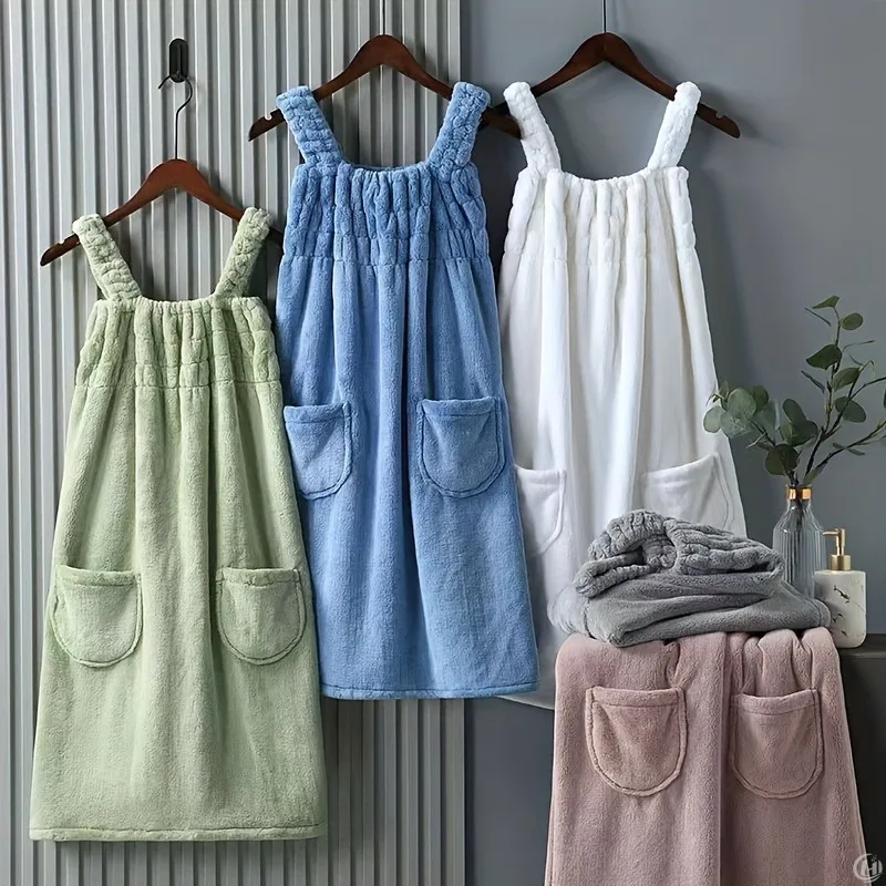 1pc Womens Ultra-absorbent & Rapid-drying Bath Wrap Towel - Soft, 2-pocket Wearable Design