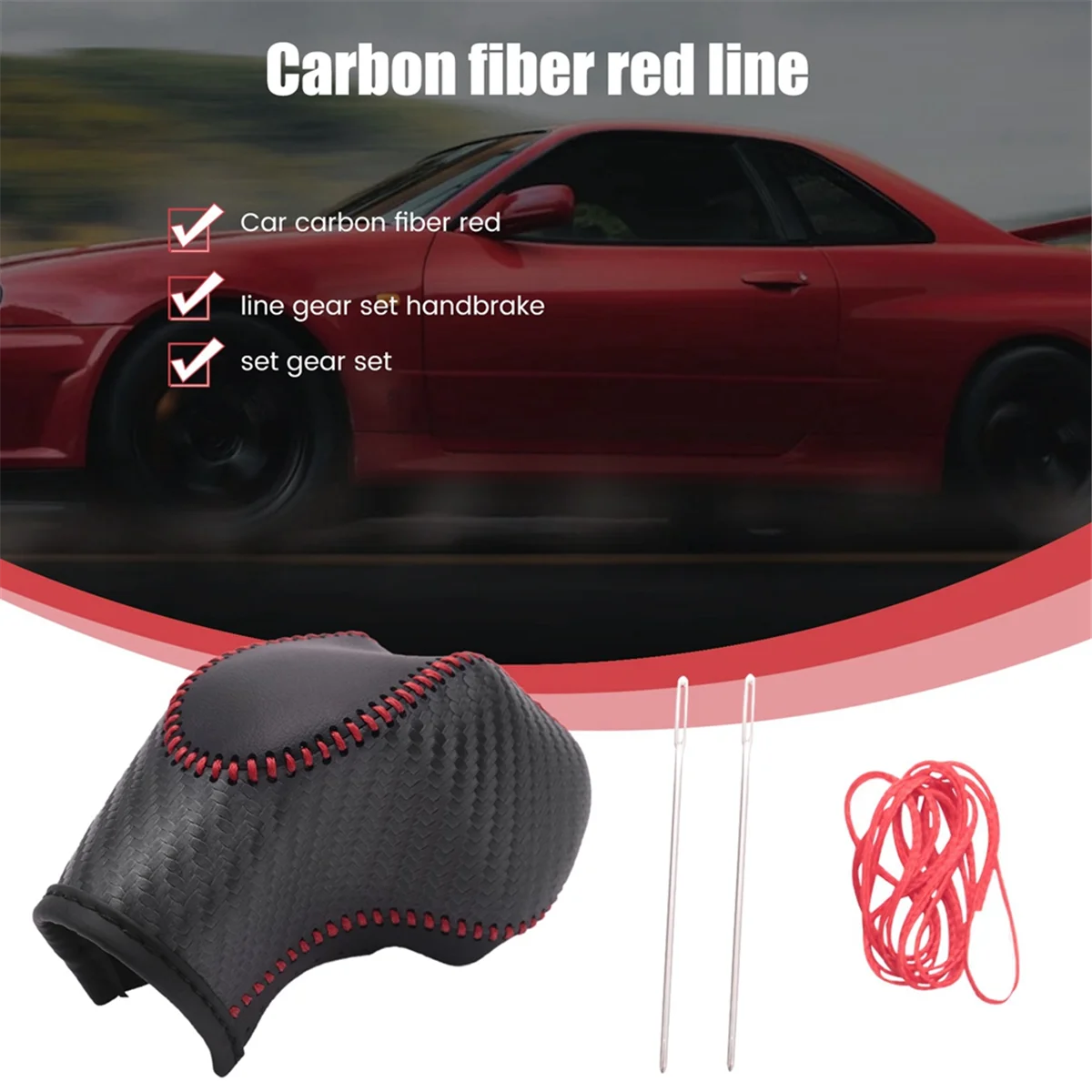 2PCS Car PU Carbon Look Red Gear Shift Knob Cover for Ford EcoSport Escape / Fusion /C-Max Energi Wagon / Fiesta / Focus