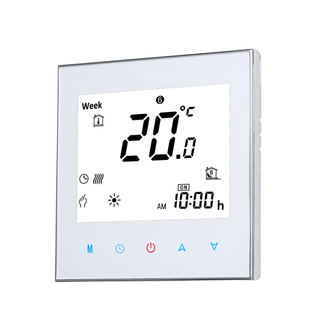 LCD Display Smart Thermostat Room Heater Temperature Controller, Water Heating Interface, White