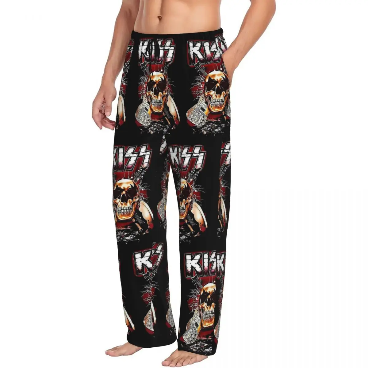 Custom K-Kisses Band Rock Heavy Metal Pajama Pants Men Lounge Sleep Drawstring Sleepwear Bottoms with Pockets