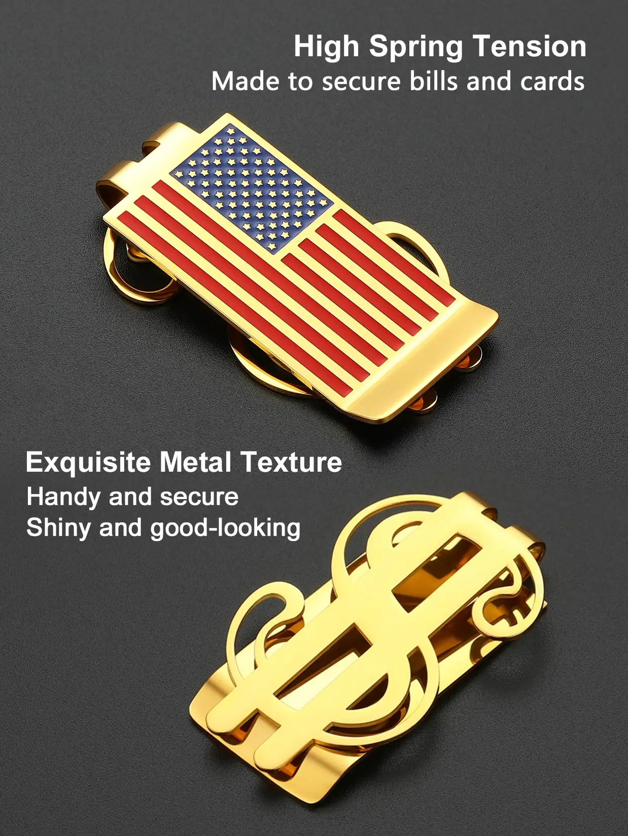 316L Stainless Steel Money Clip for Man American National Flag Hallow Out Dollar Sign Simple Money Clip Gift for Husband Father