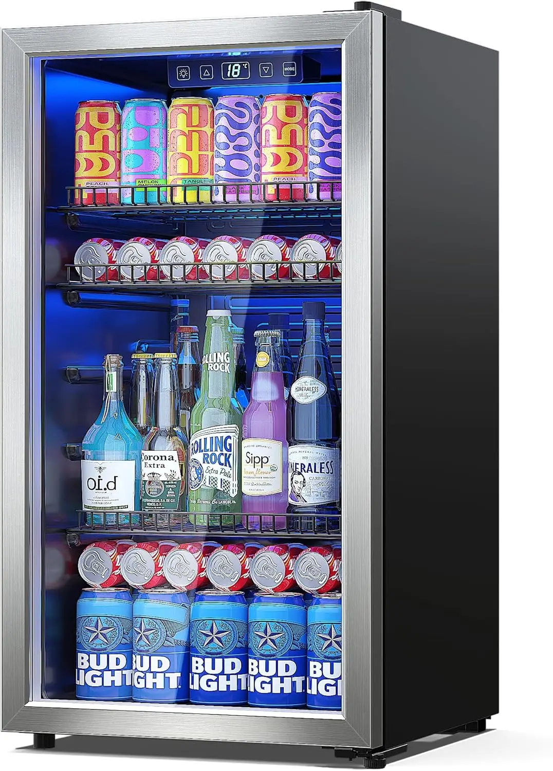 Beverage Refrigerator Cooler-Mini Fridge Freestanding Cooler with Glass Door, Adjustable Shelves & Digital Temperature