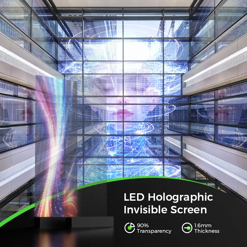 3D LED Screen Display Film for Shopping Mall Retail Store Holographic Transparent Curtain Wall with Animation Function