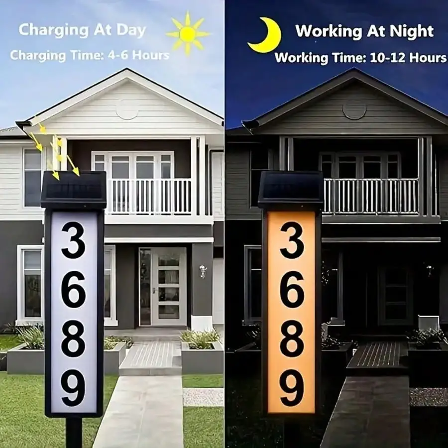 1/2PACK ضوء لافتة للباب بالطاقة الشمسية: IP65 مقاوم للماء مع عمود لتحديد هوية شارع فيلا المنزل #5