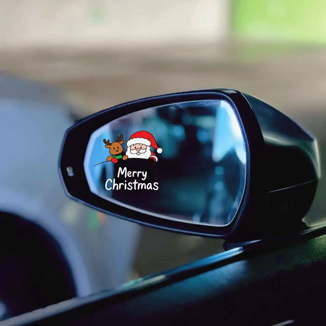 1pc Christmas Car Rearview Mirror Sticker, Santa Reindeer Decal,Waterproof Removable Holiday Auto Exterior Decor for Side Mirror