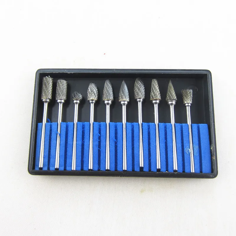 10 piece tungsten steel rotary file hard alloy milling cutter metal processing carving deburring tool set 2.35X6mm