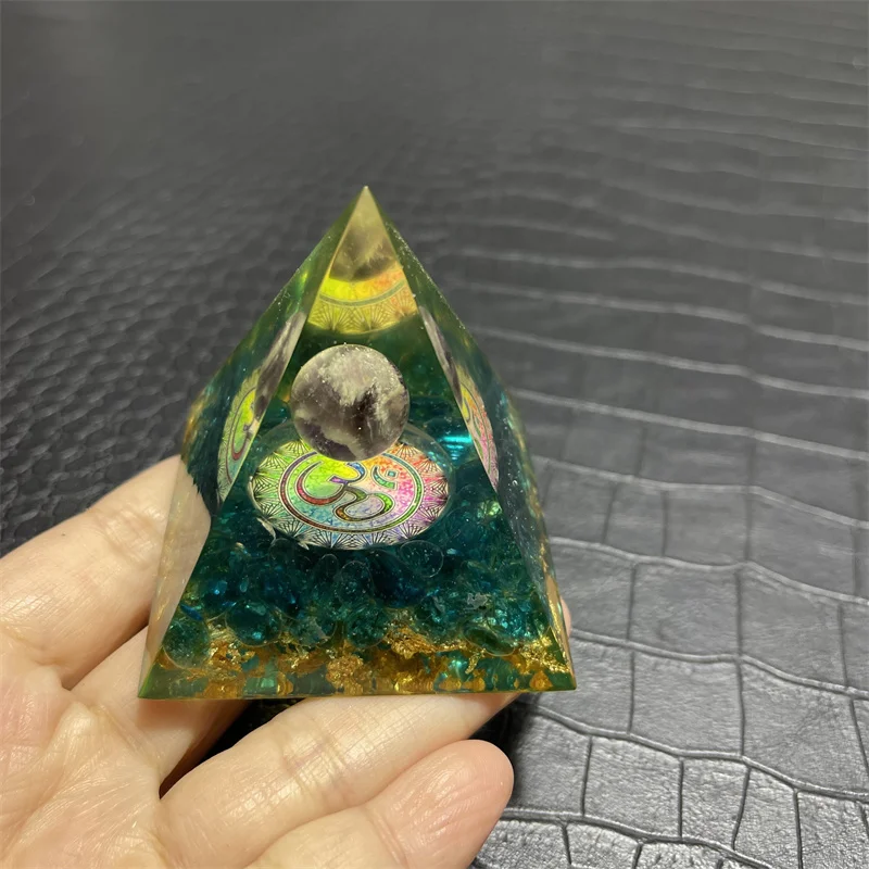 Energy Pyramid Orgonite Reiki Natural Amethyst Ball Healing Crystal Chakra Tool Ornaments Resin Stones Home Decoration Gifts