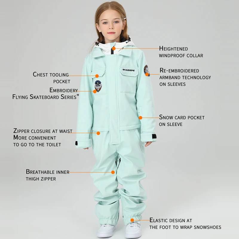 Children\'s Ski Suit Boys\' And Girls\' Work Cothes One-piece Ski Suit Winter Warm Jumpsuit Kids\' Ski jacket Ski pants Equipment