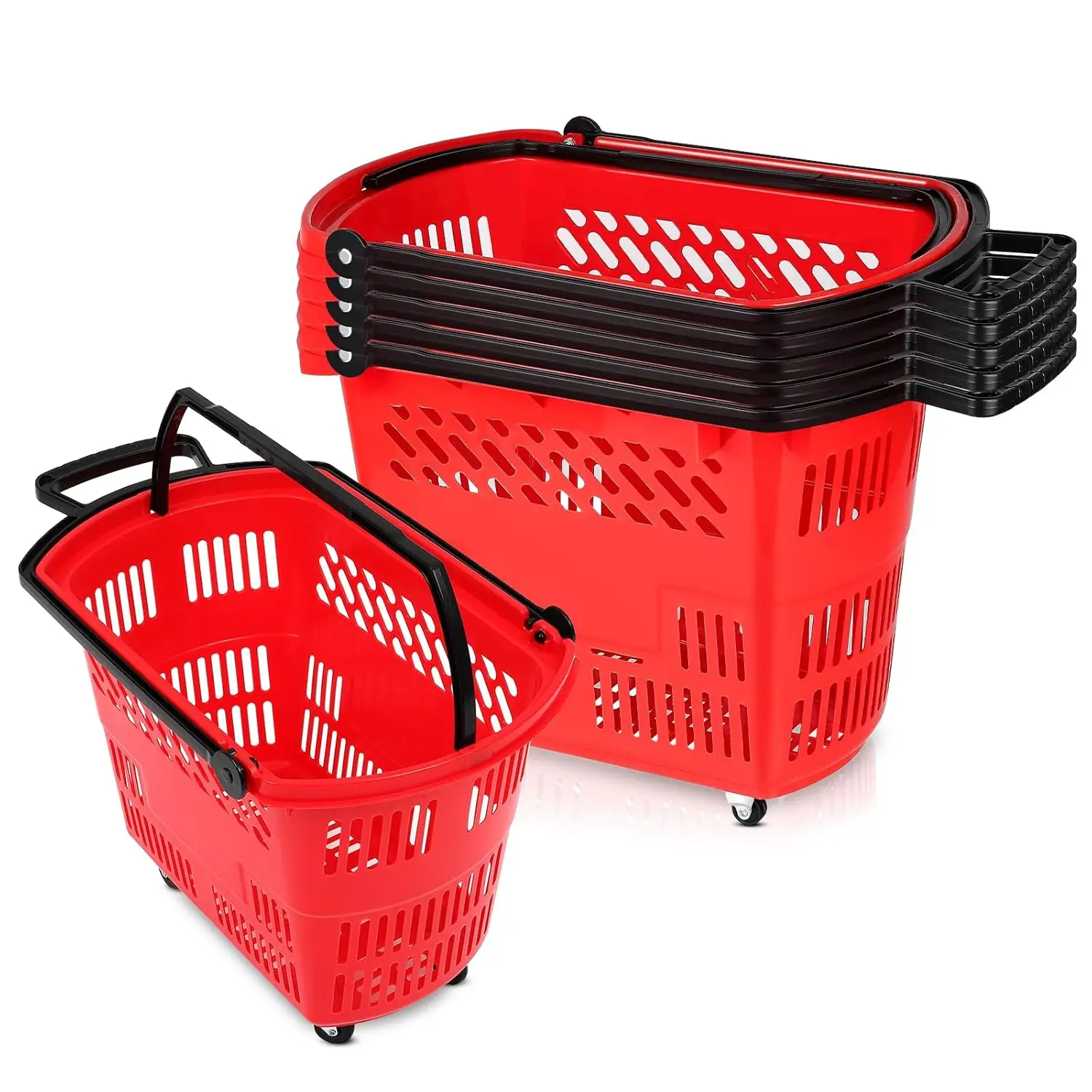 Red Shopping Carts 6PCS 35L Portable Shopping Baskets Set Red Shopping Basket