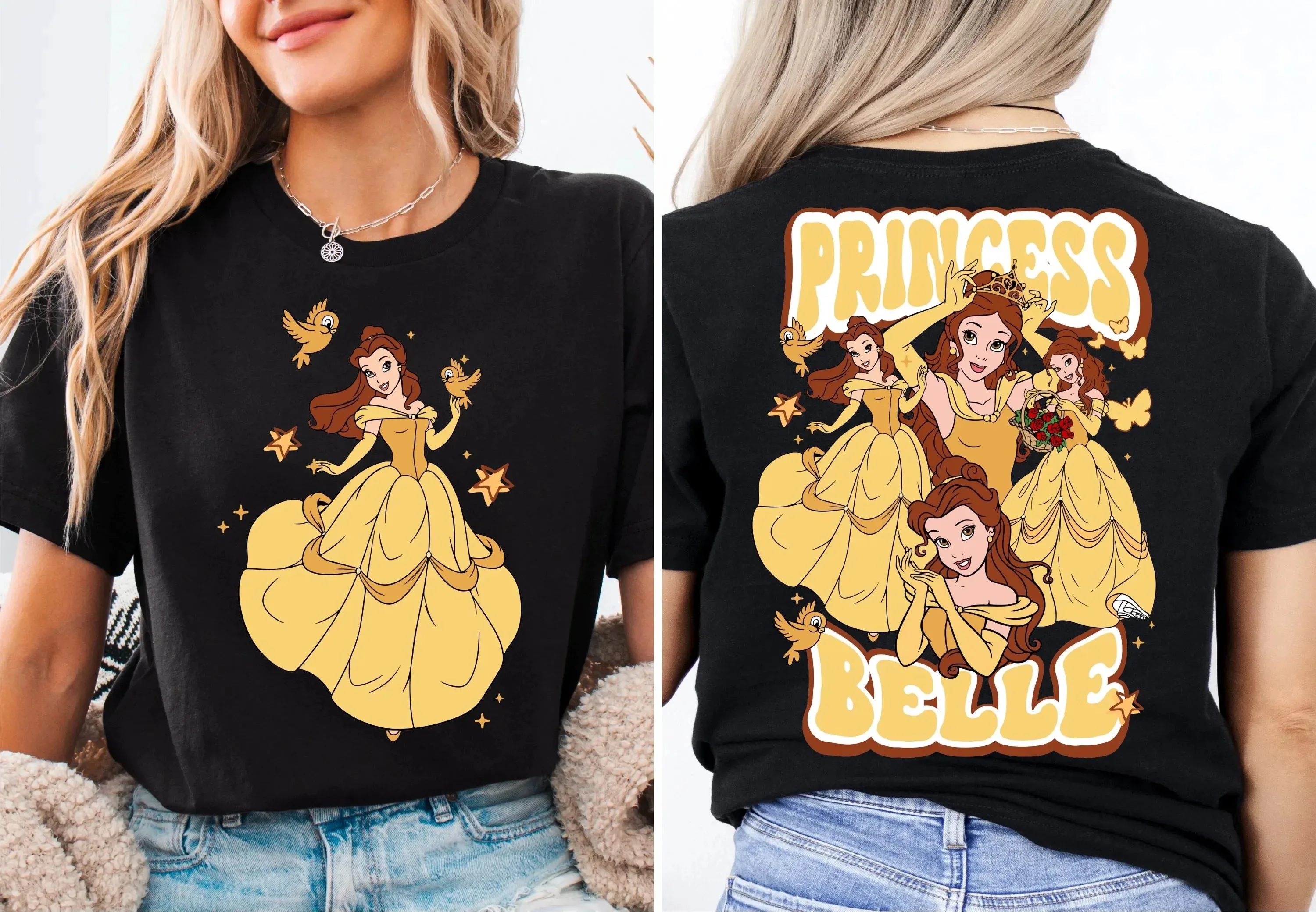 Disney Princess T-Shirt Summer Disney Princess Matching Shirt Girls Trip Princess Cinderella Belle Aurora Rapunzel Tshirt
