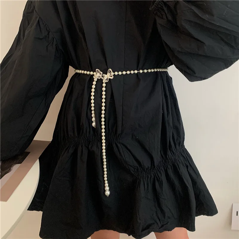 

High Sense Waistband For Women With Dress Skirt Coat Decoration Waist Closure Casual Chain Summer Belt Pearl Versatile 105CM