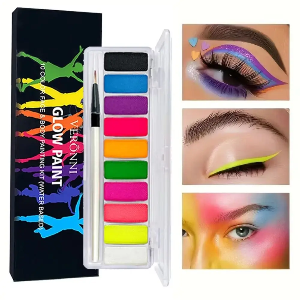 طقم طلاء الوجه المضيء متعدد الألوان، مكياج ملون، لوحة فنية مضيئة للمهرج، سهلة التنظيف #1