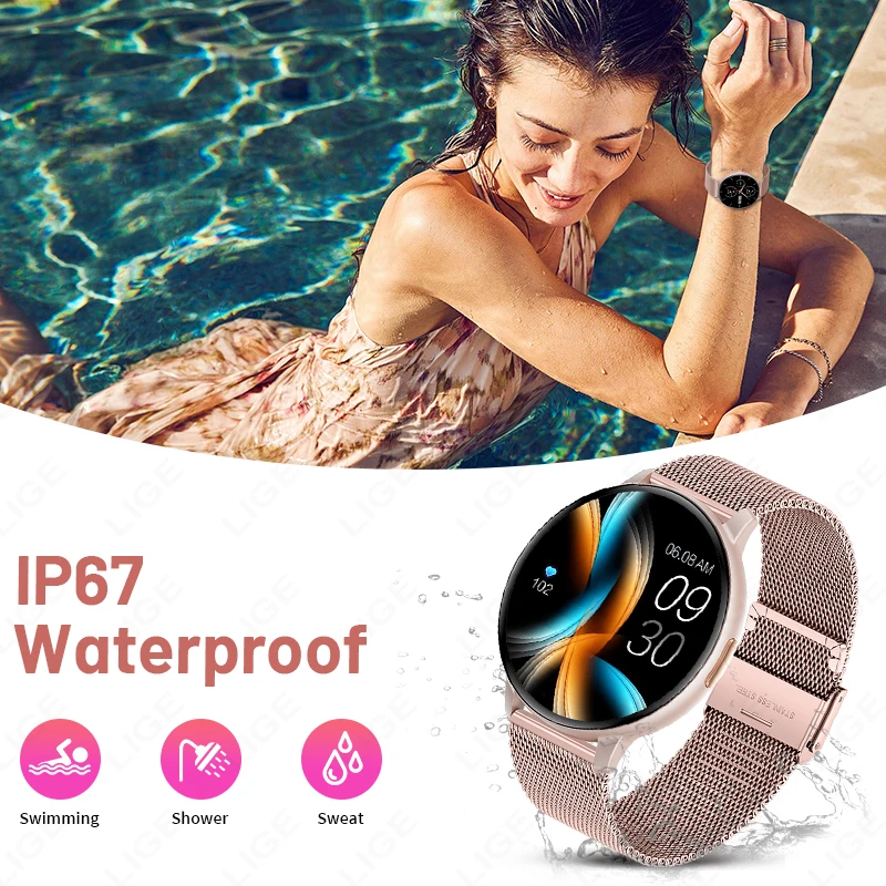 Lige moda relógio inteligente das mulheres dos homens bluetooth chamada relógios freqüência cardíaca monitor de saúde feminina música voz esportes fitness smartwatch