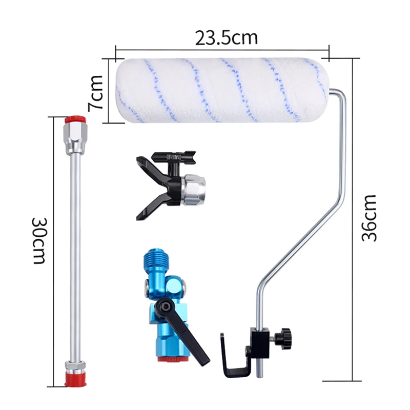 Rouleau à peinture sans air avec poignée de pinceau, support d\'outils pour décoration murale, buse à pointe 517, joint rotatif, extension de 30cm,