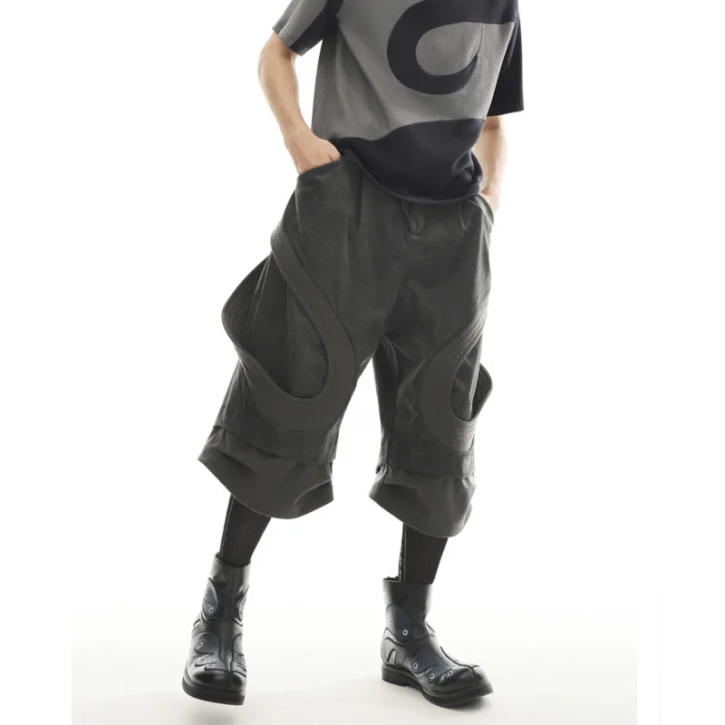 HKSH Spring Summer New Men Tide Chic Oversized Line Three-Dimensional Patchwork Deconstructed Shorts Knee-Length Capris HK27860