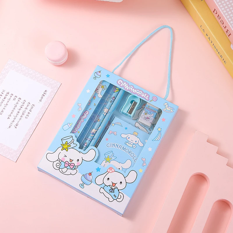 Ensemble de papeterie Hello Kitty Kuromi, comprenant une règle, un crayon et une gomme ; idéal comme récompense scolaire ou comme cadeau d'anniversaire pour les enfants.