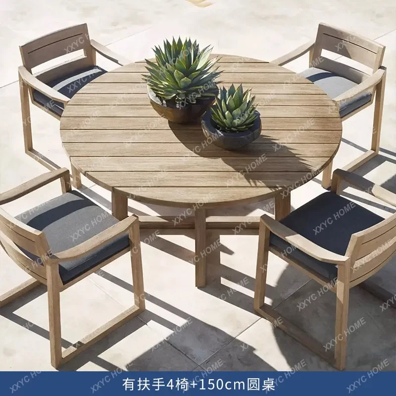 Outdoor Teak Wood Table and Chairs Set for Courtyard Leisure, One Table and Four Chairs, Outdoor Villa Hotel Long Table and Chai