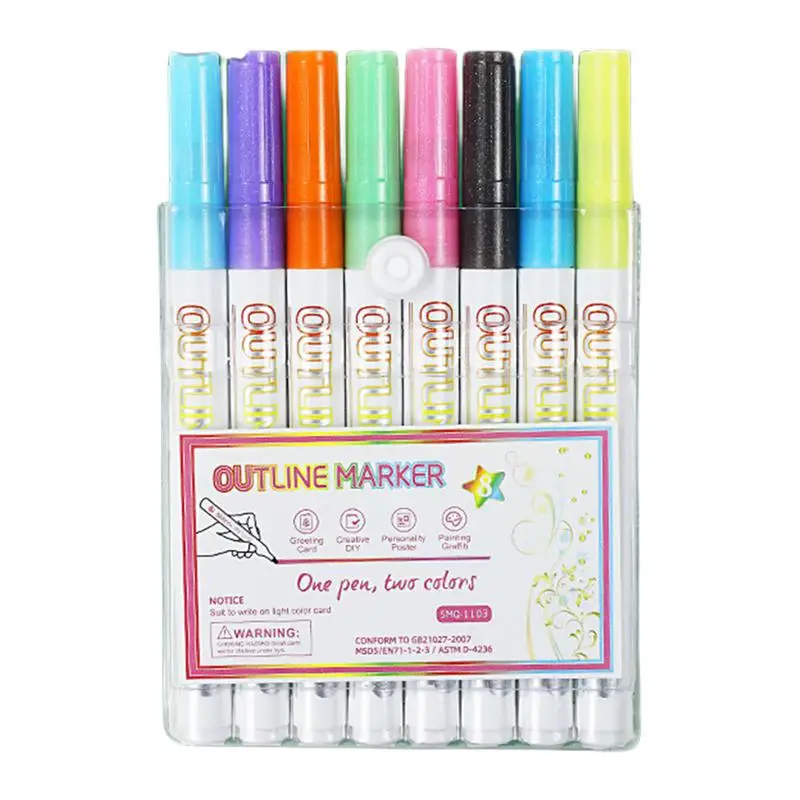 Double Line Outline Markers Doodle Drawing Pens Double Line Pens Shimmer Outline Marker Pen Set For DIY Art Crafts Christmas