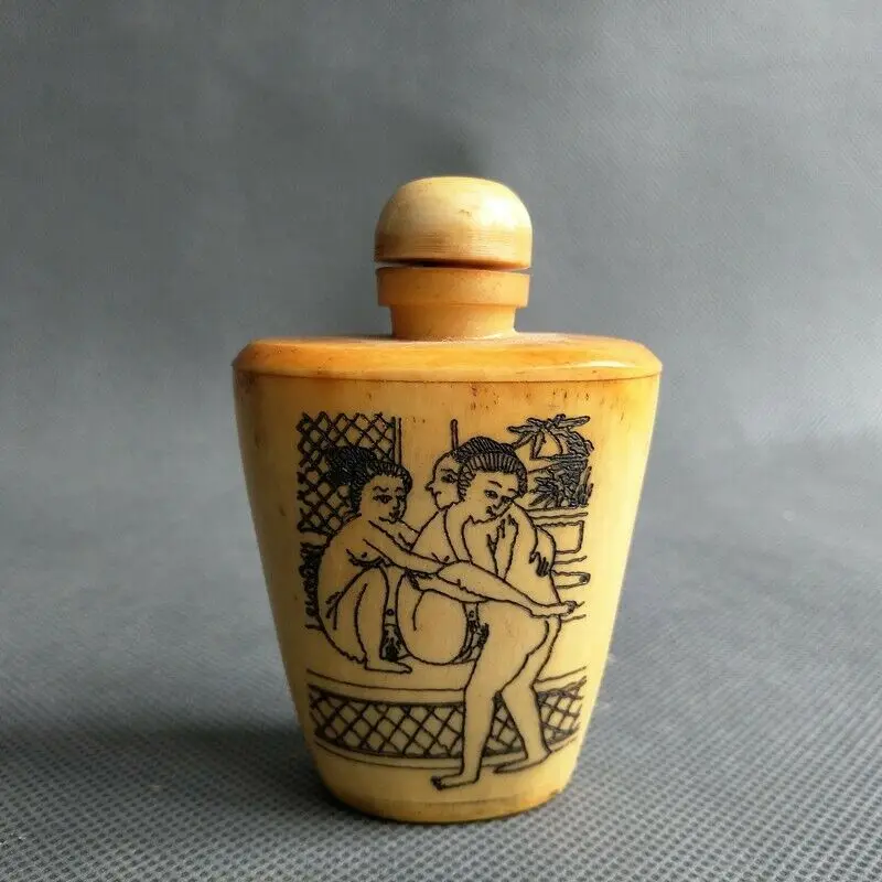 Chinese Old master Hand-painted Characters the story Cattle Bone snuff bottle