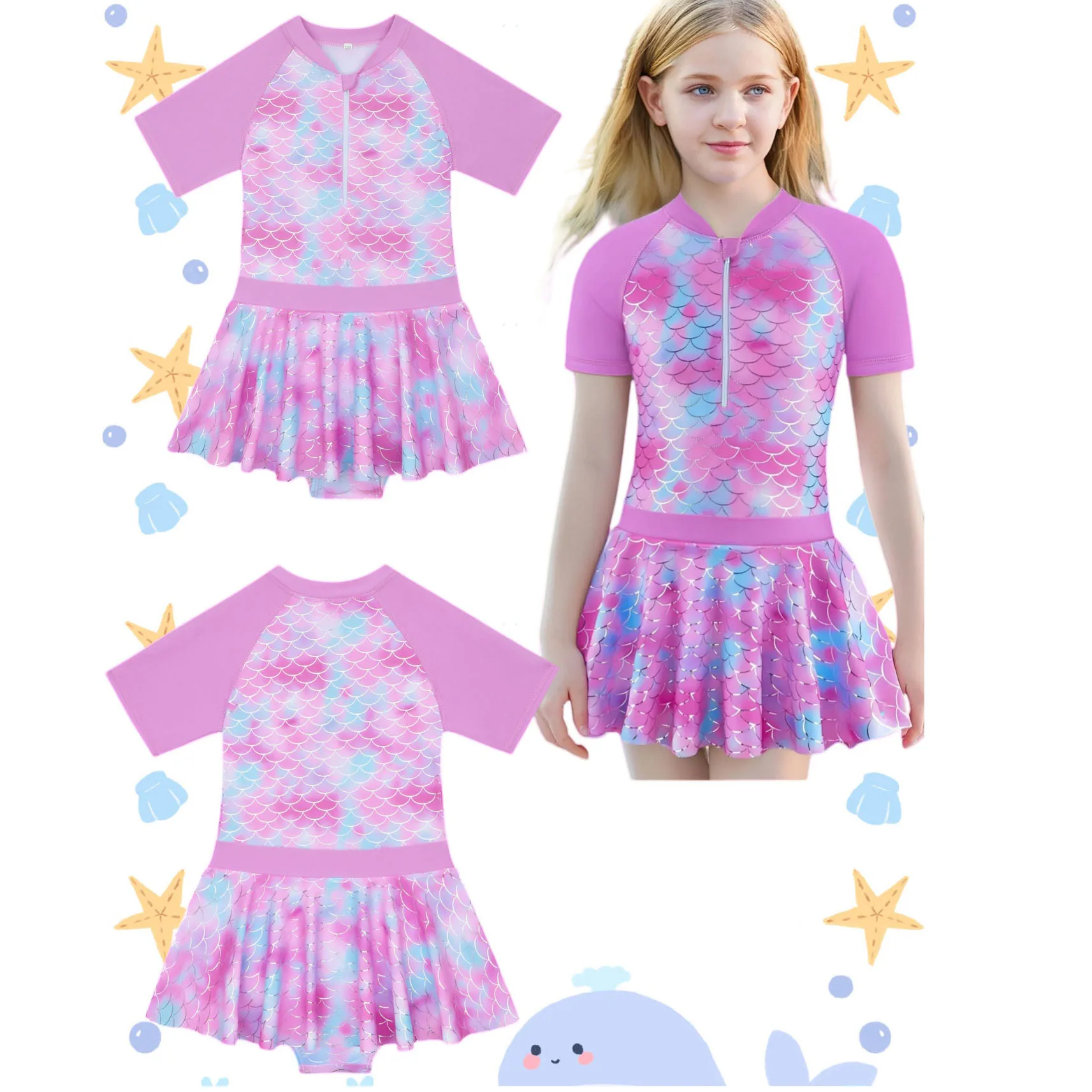 

Спортивный цельный купальник для девочек 2025 года со свежим цветочным принтом, купальник с длинными рукавами для детей старшего возраста, для пляжных прогулок