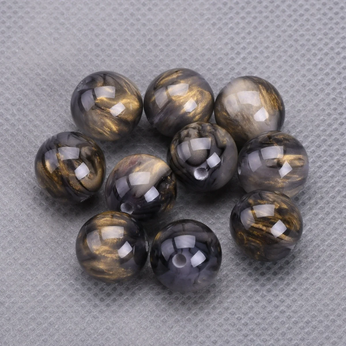 Round Glossy Black Golden Color 8mm 10mm 12mm 16mm Resin Plastic Loose Beads Lot For Jewelry Making DIY Bracelet Findings