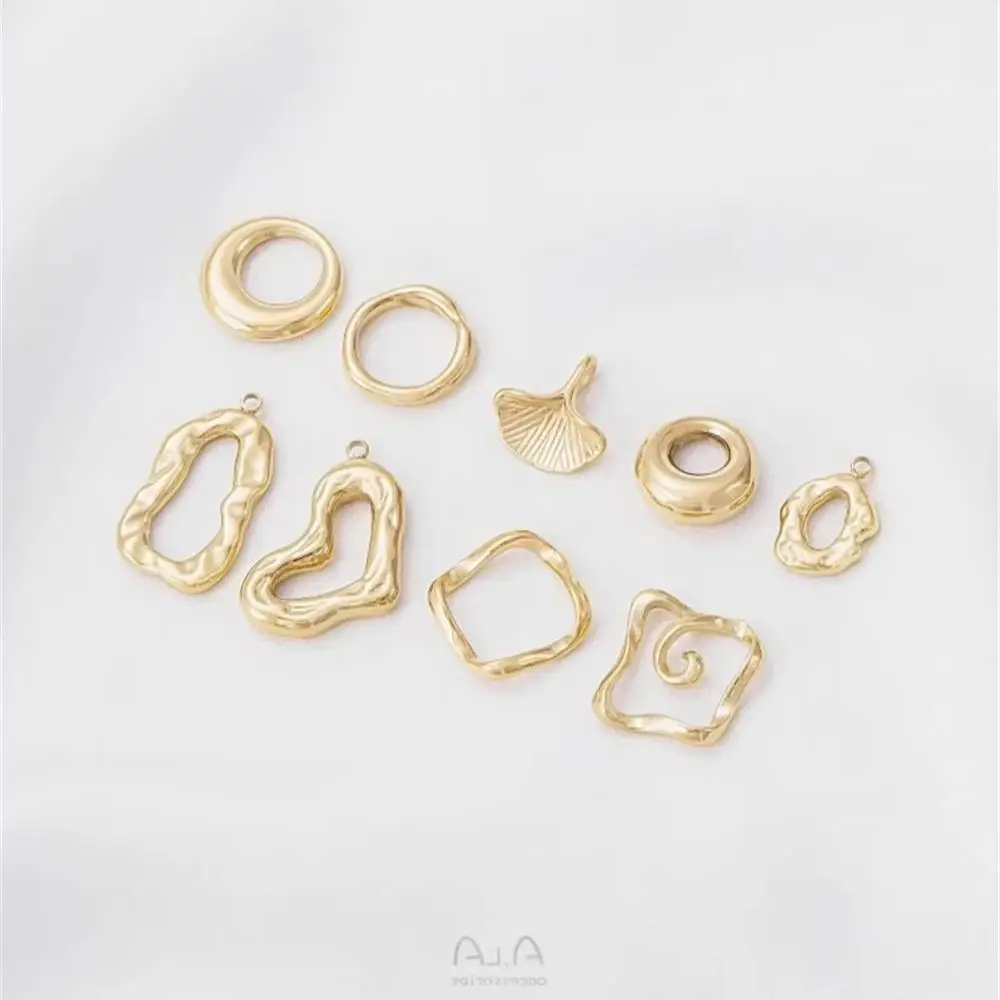 

Titanium Steel Vacuum Plated 14K Real Gold Irregular Geometric Heart Ring Apricot Leaf Pendant DIY Ear Jewelry Charms Pendant