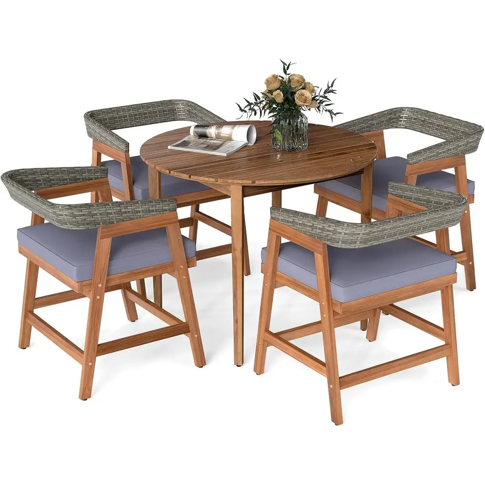 

4-местный деревянный обеденный гарнитур для улицы с мягкими стульями для террасы, газона и зоны у бассейна