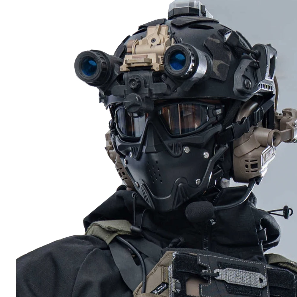 

Airsoft Tactical Helmet Set with NVG Model Goggles Helmet Light 3D Printed Masks Earphone for CS Paintball Shooting Movie Props
