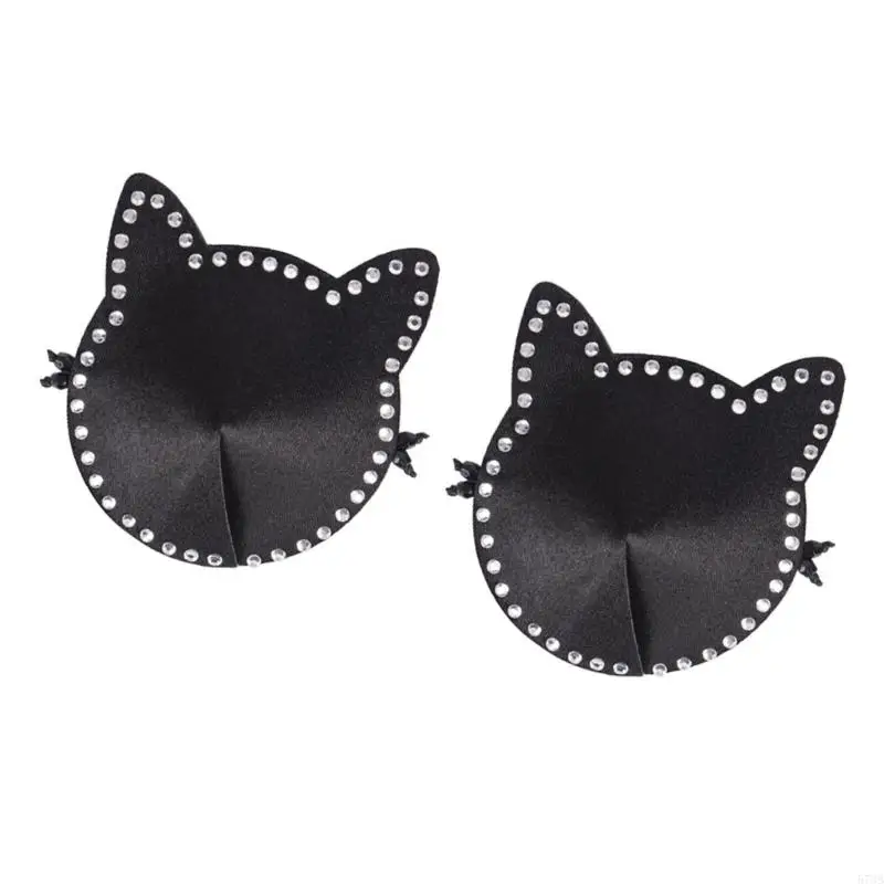 573B Women Rhinestones Cats Ears Pasties Nipple Cover Sticky Bras Chest Breast Petals