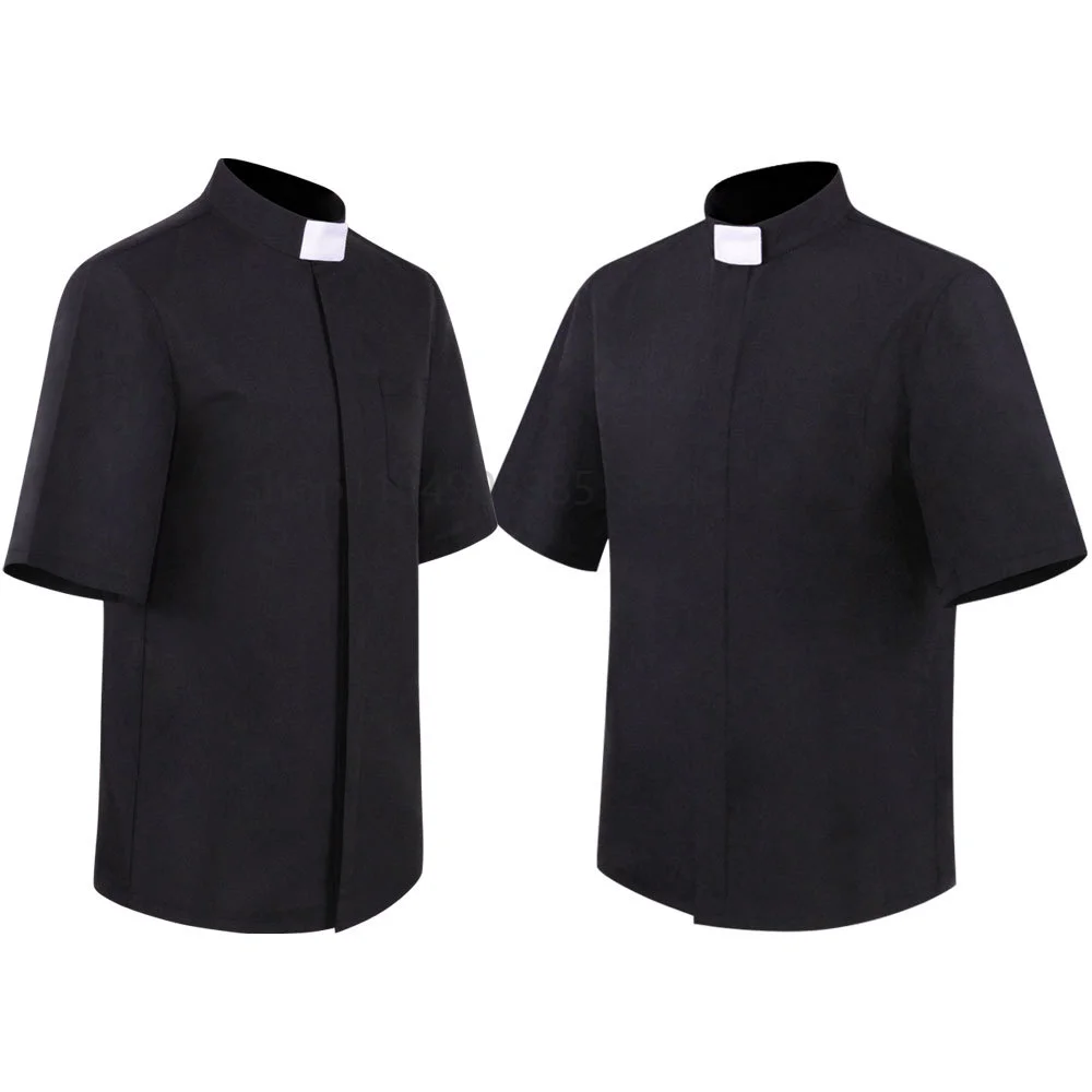 Men Roman Soutane Missionary Shirt Role Play Pastor Priest T-Shirt Medieval Clergy Top Vestment Cosplay Costume Halloween