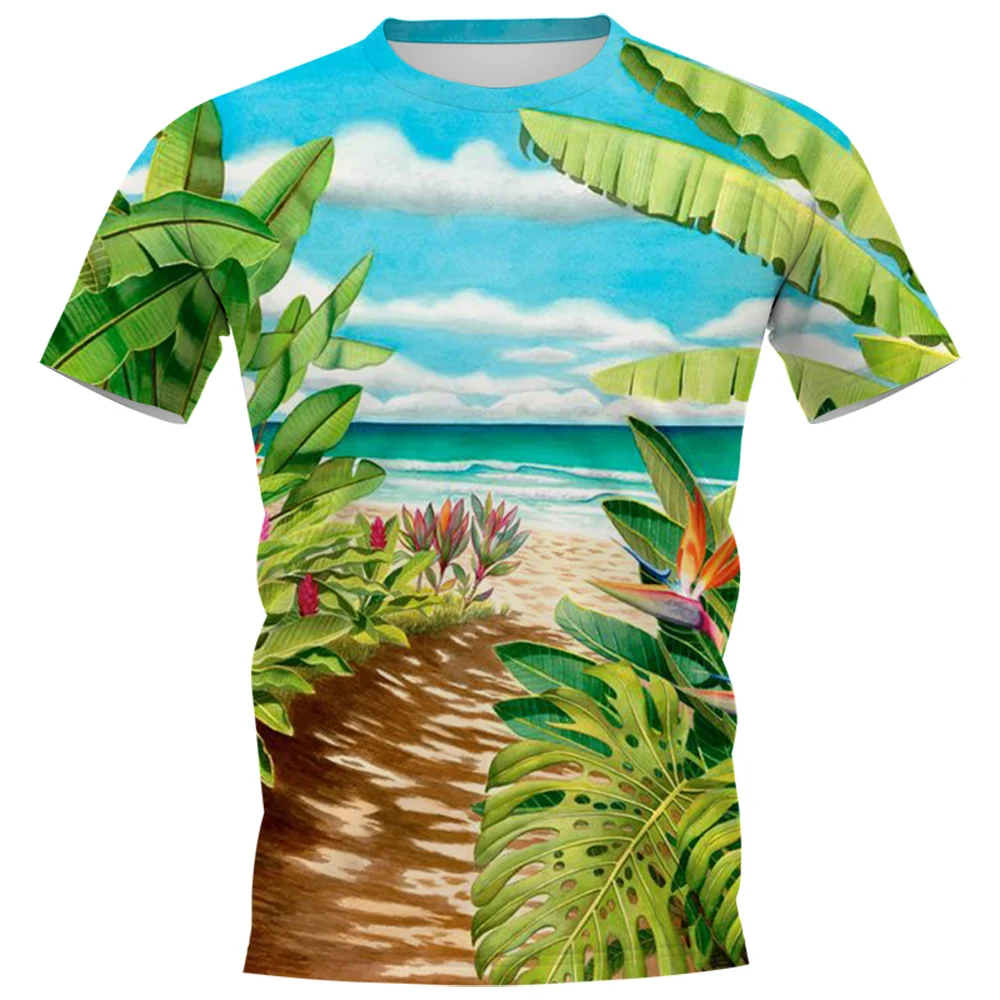 

Fashion Mens T-shirts Tropical Island Plant Leaves 3D Graphic T Shirts Tees Short Sleeve Casual Shirts Harajuku Tops
