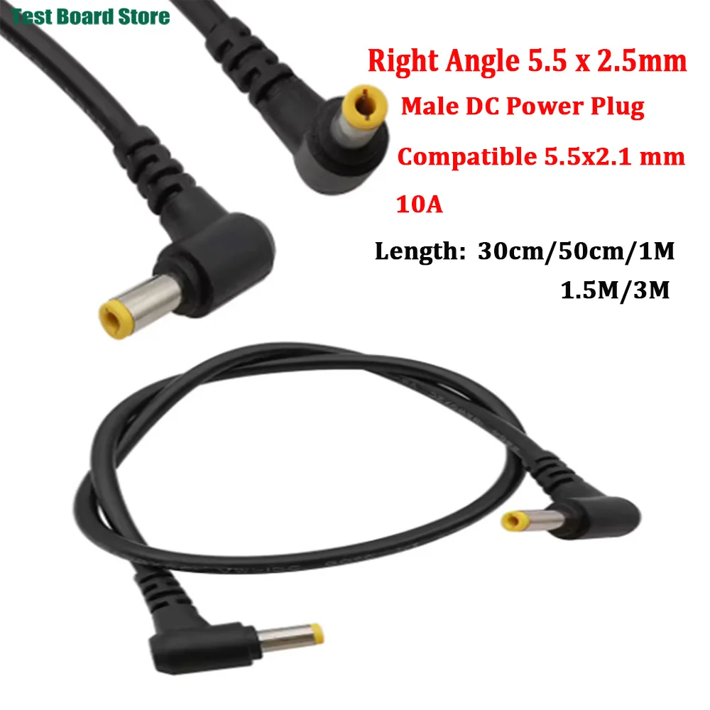 1Pcs Right Angle 5.5 X 2.5mm Male to 5.5 X 2.5mm Male DC Power Plug CCTV Adapter Connector Extension Cable Compatible 5.5X2.1 mm