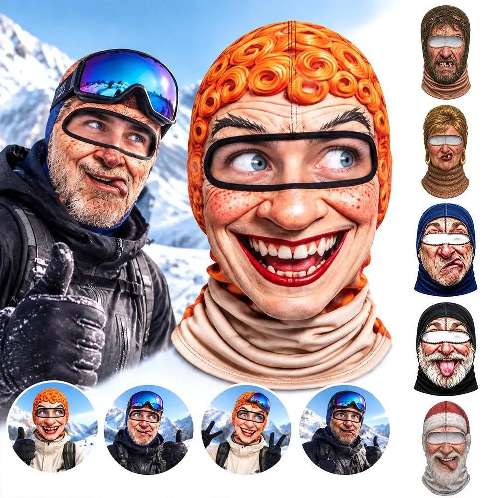 Funny 3D Pattern Old Man Balaclava Face Mask Stretchy Fabric Breathable Ski Mask Windproof Full Face Mask For Men Woman