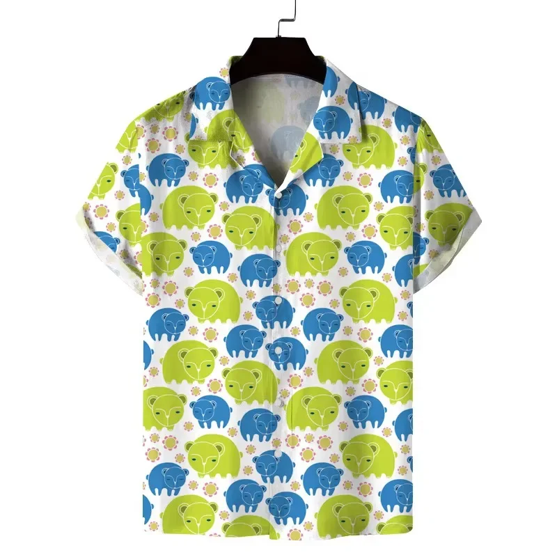 Color Blocking Starfish Shell Printed Short Sleeved Shirt for Men, Loose and Comfortable Vacation Shirt