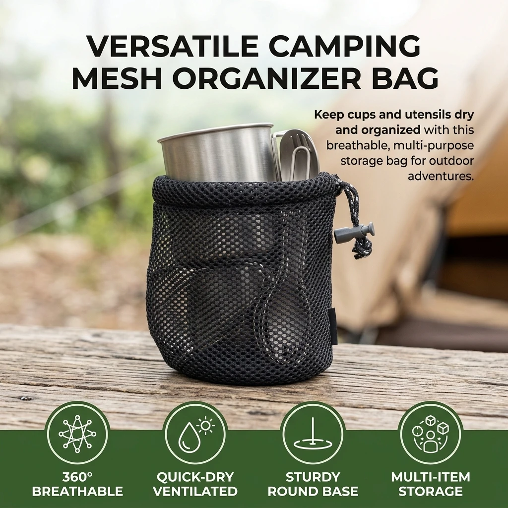 Outdoor Camping Utensils - Nylon Mesh Drawstring Bag For Cups