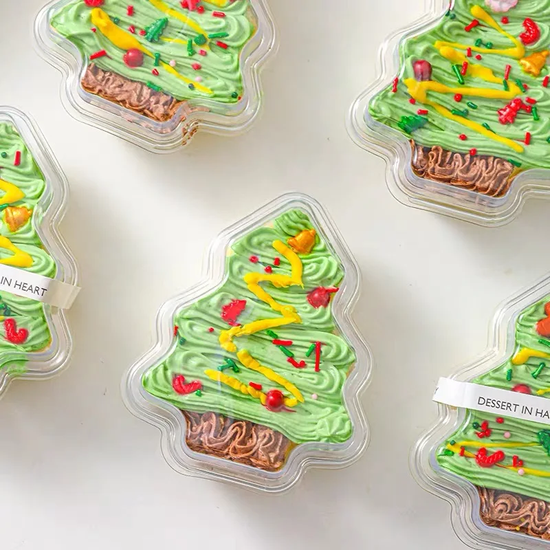 Christmas Cake Box, Strawberry Cream Mousse, Transparent Christmas Tree Packaging Box, Dessert baking Packaging Box, 20 pcs