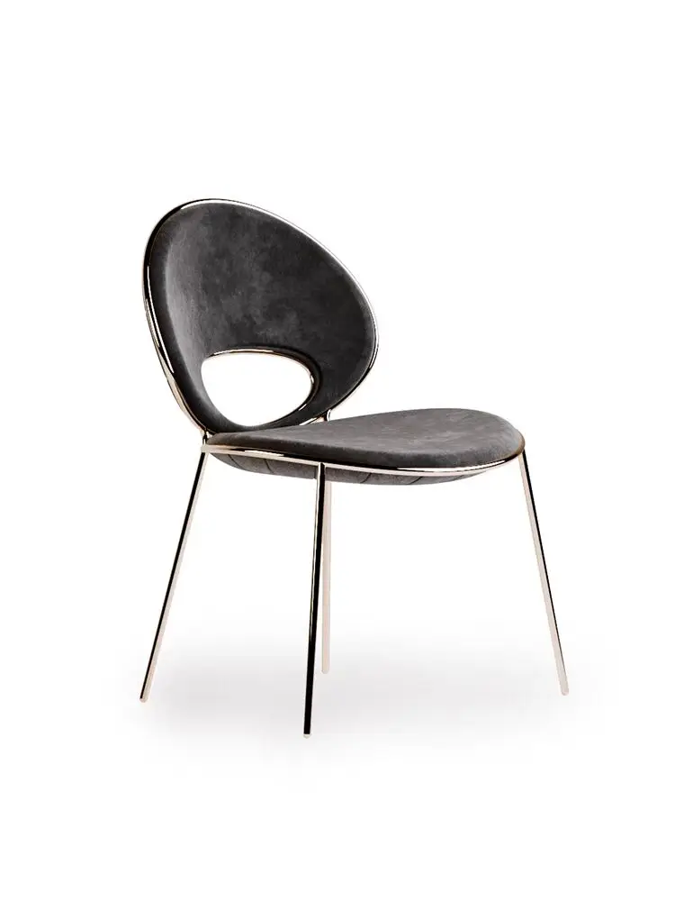 Italian Minimalist Creative Modern Personality Leather Restaurant Armrests Stainless Steel Back Dining Chair