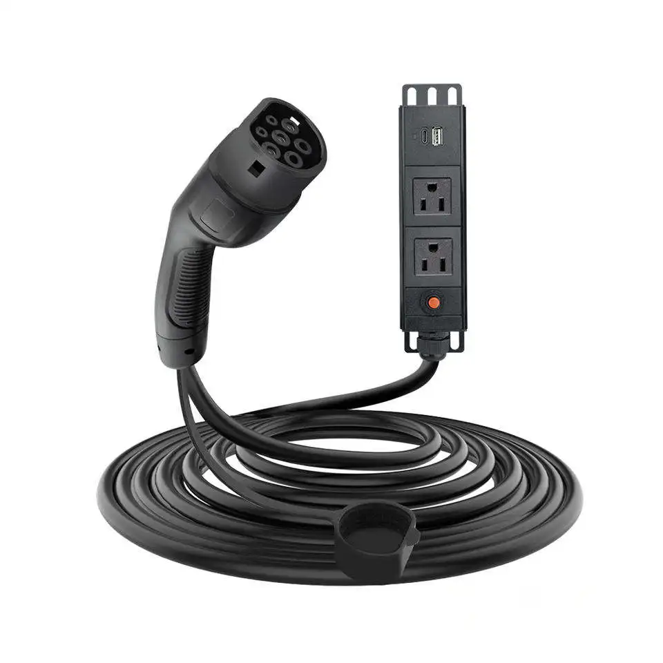 Cu-stom 3.5kw 7kw 11kw 22kw Universal Type1 and type 2 portable EV Discharger Gun Plug Power Strip for camping outdoor