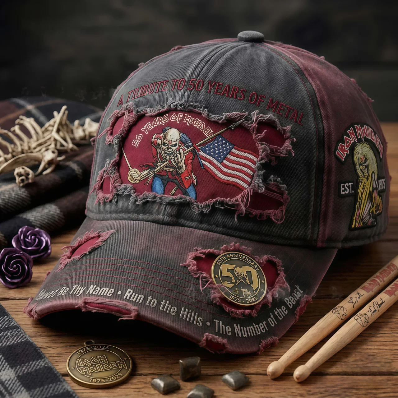 Vintage Distressed 3D Digital Print Baseball Cap, Skull Pattern Trendy Peaked Hat, Couple UV Sun Protection Hat