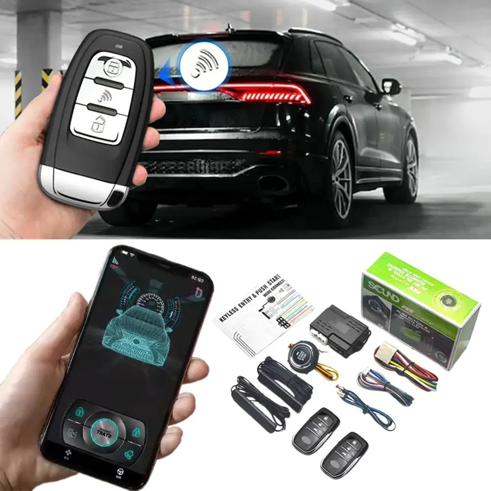 Sistema de alarme universal para carro, 12v, one touch start stop, botão de entrada automático, sem chave, bluetooth, controle móvel, sistema de aplicativo divertido x9z9