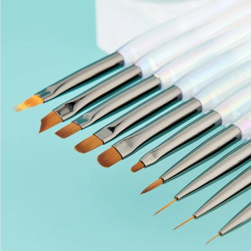 1PCS Rainbow Transparent Diamond Gradient Nail Brush Nail Art Brush Line Painting Brushes Crystal Acrylic Thin Liner Drawing Pen