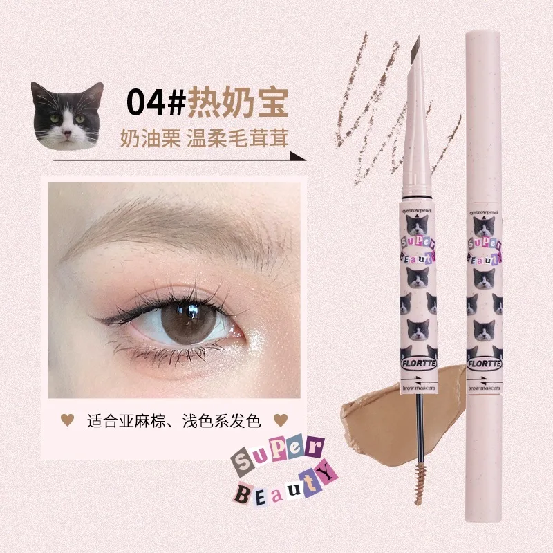 FLORTTE Tweekoppig Wenkbrauwpotlood Microblading Wenkbrauwen Mascara Fluweel Langdurig Waterdicht Transpiratie voor Wild Brow Make-up