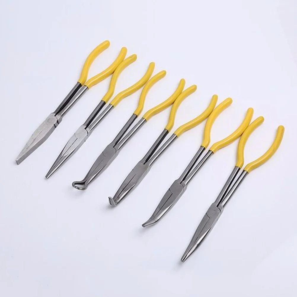 

1pc Extended Lengthening Strong Long Nose Plier Auto Repair Wire Crimping Clamp Rubber Handle Yellow Conical Jagged Tip