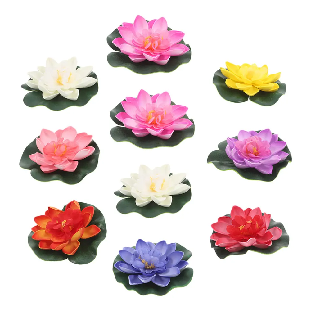 

10Pcs Artificial Lotus Flower Floating Multicolor 10cm Realistic Water Lilies for Pond Aquarium Fish Tank Decoration