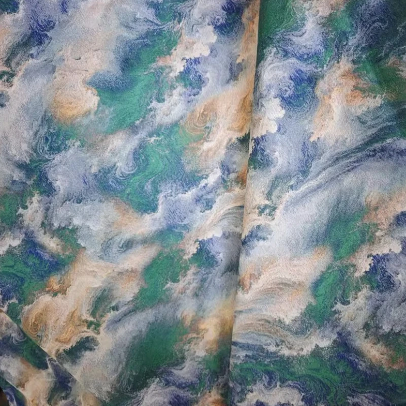 

Chinese Style Green Gradient Curtains Fabric Handmade Sewing Watercolor Designer Womens Dress Coat Decoration Crafts Materials